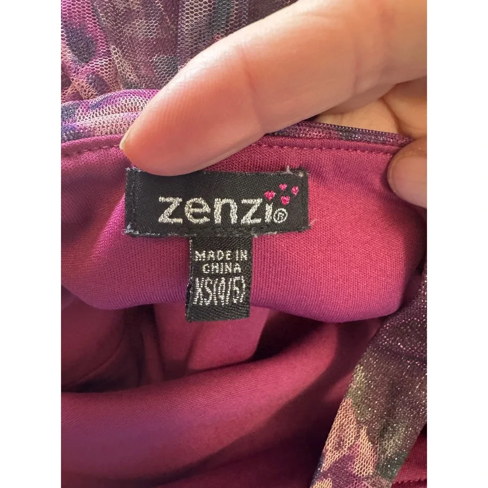 Zenzi Floral Party‎ Dress Girls XS 4/5 Purple Glitter Mesh Velvet Trim Excellent